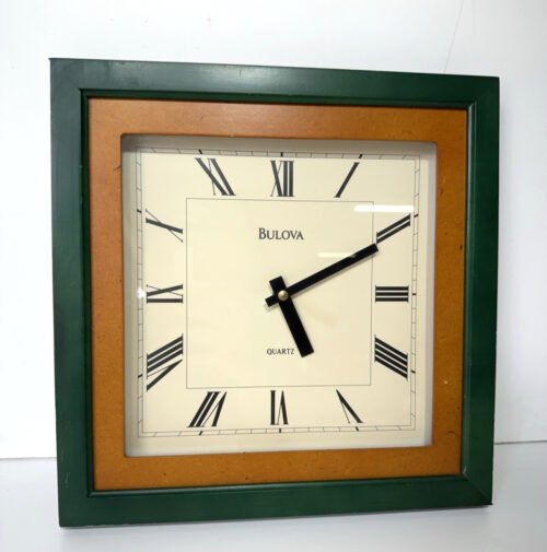 Bulova Quartz Vintage Wall Clock 12" Wooden Square Vintage