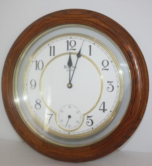 Bulova Quartz Wood Wall Clock with Hygrometer #C4596 14"