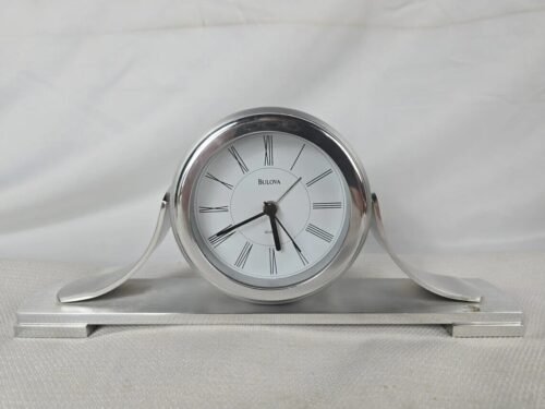 Bulova Sedona B2450 Time Quartz Alarm Clock Silver Color Stainless Roman Numeral