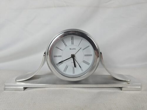 Bulova Sedona B2450 Time Quartz Alarm Clock Silver Color Stainless Roman Numeral