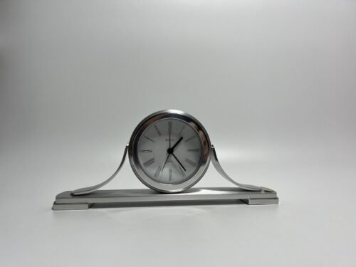 Bulova Sedona Tabletop Brushed Aluminum Clock B2450 Roman Numerals. Tested
