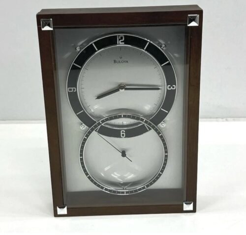 Bulova Silver Double Faced Wood Framed Wall Clock Works Modern Style