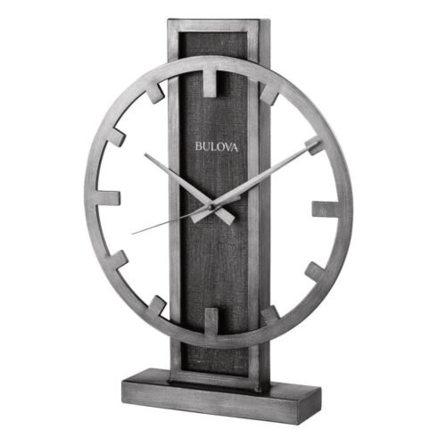 Bulova Table Clock Contemporary Glass Face Analog w/ Silver Tone Metal Case
