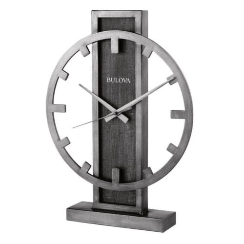 Bulova Table Clock Contemporary With Silver Tone Metal Case Rectangular Backdrop