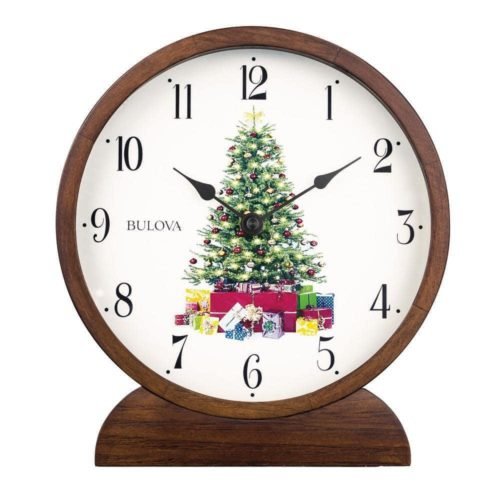 Bulova Table Clocks 9.5"Hx8.5"Wx2"D Classic Holiday Sounds Hardwood Case Brown