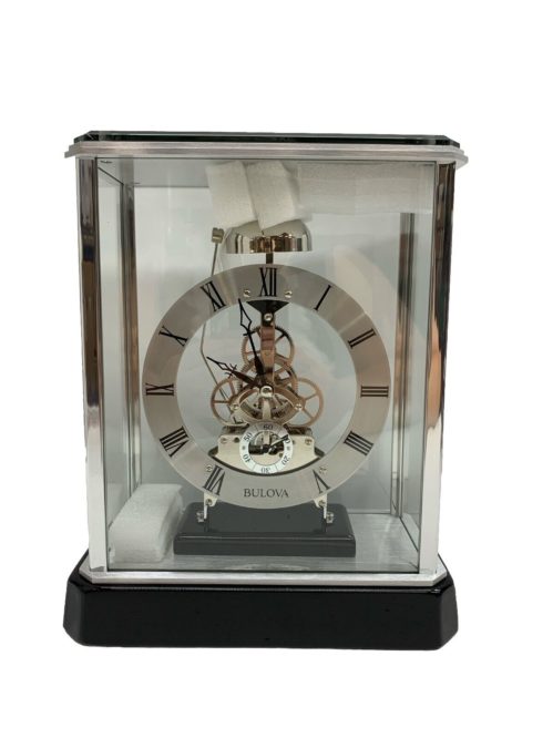 Bulova Vantage Skeleton Mantel Clock B 2023 Analog Modern Glass & Chrome Case image