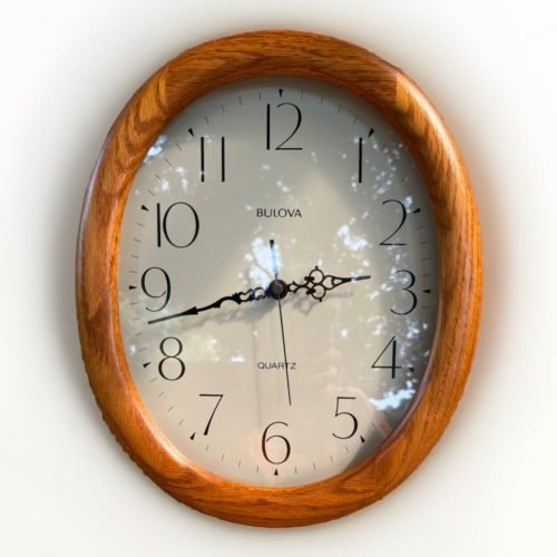 Bulova Wall Clock 14”x11.5” C4411 Framed In Solid Oak Wood Tested Retro Perfect