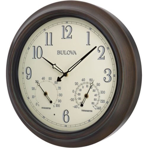 Bulova Wall Clock 18"Hx18"W Classic Outdoor AA Batteries 2-Step Metal Case