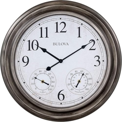 Bulova Wall Clock 20" Silver Tone w/ Thermometer & Humidity [BX-LG-5987]
