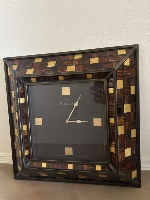BULOVA Wall Clock C4105 Glass Copper Gold Bronze Metal Mosaic Square 21.75"