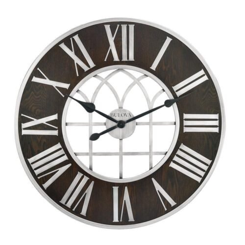 Bulova Wall Clocks Analog Quartz Non-Ticking Roman Numerals Round in Espresso