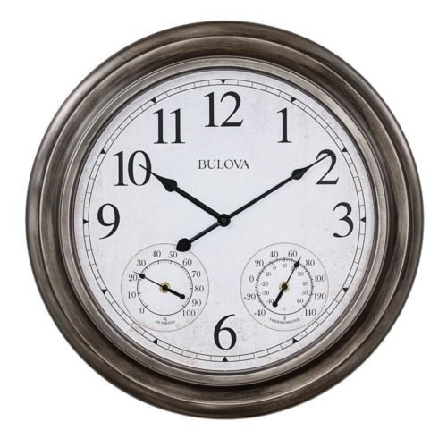 Bulova Wall Clocks Medium 12-24" Indoor/Outdoor Analog Metal Glass Aged Silver