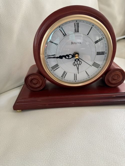 Bulova Walnut Mantel Clock B1895, 10.5" Wide. 8" Tall. 5" Dial, Serpentine Hands