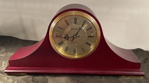 Bulova Westminster Chime Cherry Wood Mantle Clock B1897 Works Needs Batteries