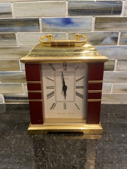 Bulova Westminster Melody Chiming Mantel Clock -Quartz Wood and Brass Clock
