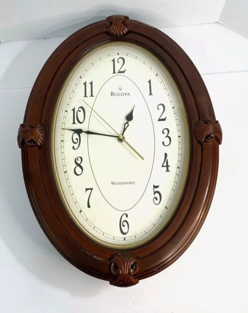 Bulova Westminster Wood Wall Clock. 15" x 21" Inches Dark Wood Antique Decor
