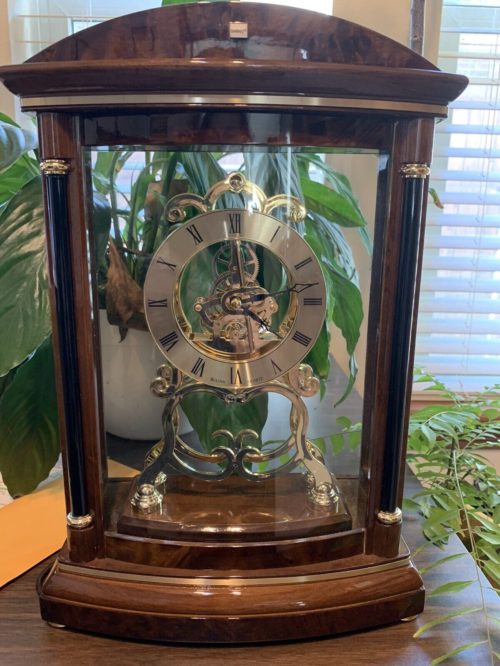 Bulova Wood Battery Operated Skeleton Mantel Clock w/ Pendulum Valeria B 2026 EUC image