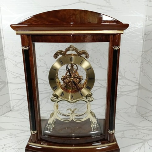 Bulova Wooden Battery Skeleton Mantel Clock (missing glass shield) Tested image