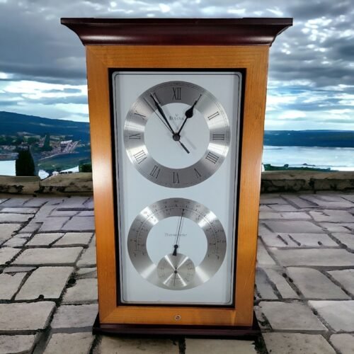 Bulova Wooden Weather Station C3760 Wall Clock Thermometer Hygrometer Wood