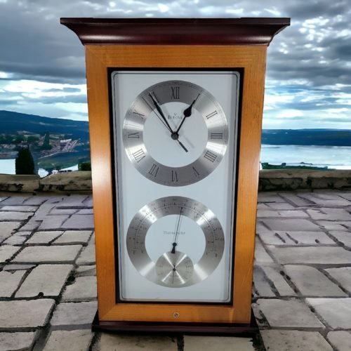Bulova Wooden Weather Station C3760 Wall Clock Thermometer Hygrometer Wood