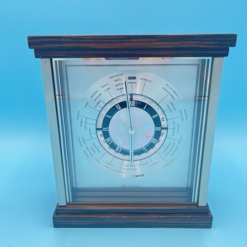 Bulova Wyndmere World Times Table Top Mantle Clock B2258 Airplane Second Hand