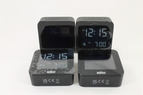 Bundle of 4 - Braun Digital Travel Alarm Clock with Snooze, Compact,Negative LCD