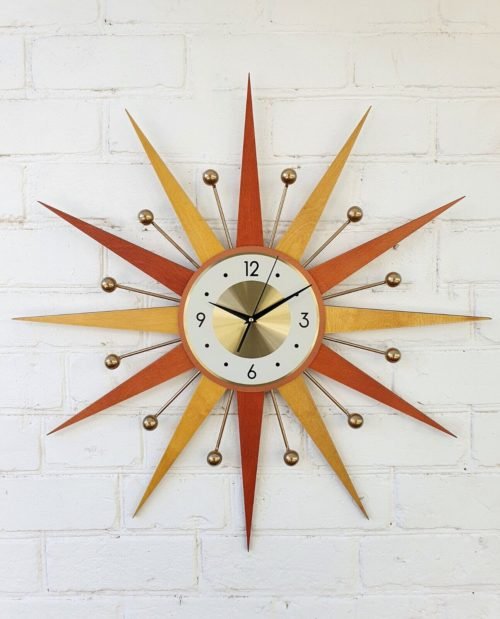 Burnt Orange Yellow Atomic Wall Clock Starburst Clock George Nelson Style 1970