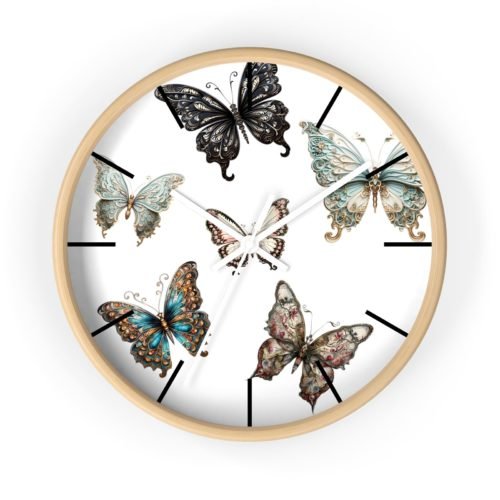 Bursting Butterflies Wall Clock, Analog Clock 10" Wood Frame