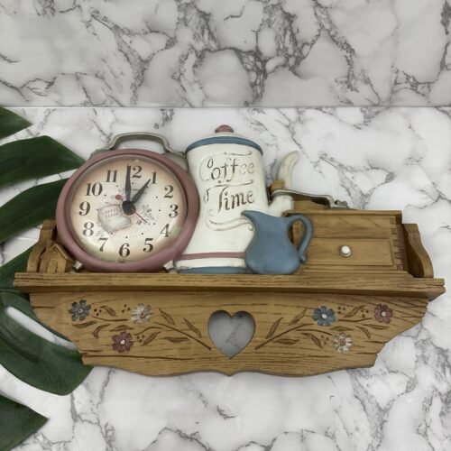 Burwood Vintage 80s Country Wall Clock Pink Blue Coffee Heart Floral Plastic