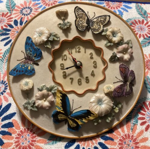 Butterflies 3D Wall Clock, Polystone 8" Round ~ Kitchen, Nursery, Bedroom, Patio