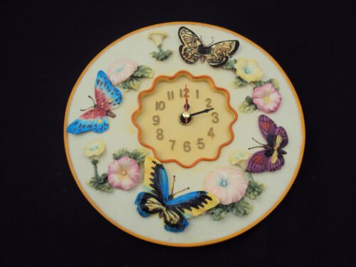 Butterflies 3D Wall Clock, Polystone 8" Round ~ Kitchen, Nursery, Bedroom, Patio