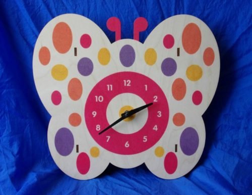 Butterfly Clock by Modern Moose Wooden w/ Polka Dots Tested/Working VGC