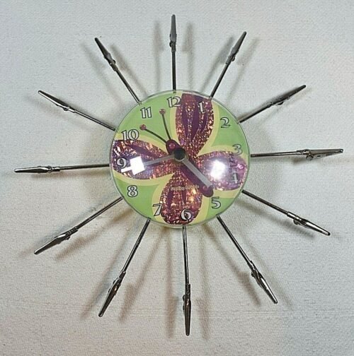 Butterfly Wall Clock Glittery Purple w/Clips for Pictures + VTG Sterling & Noble