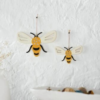 Buzzy Bees Multi-Size Bee Shaped Hanging with Twine MDF Wall Art -...