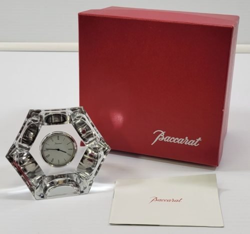 *B) Vintage Baccarat Malmaison Abysse Fine Crystal Table Top Desk Clock France