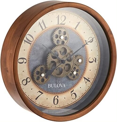 C4835 Gears in Motion Wall Clock, 12.8, Brown Cherry