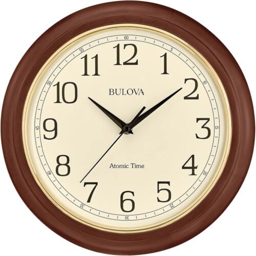 C5004 Wooden Atomic Analog Wall Clock - Self-Setting Quartz Battery
