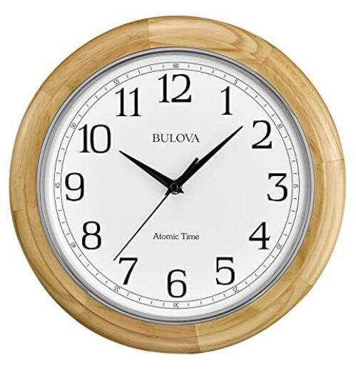C5005 Wooden Atomic Analog Wall Clock | Automatically Sets Time | Large Roman