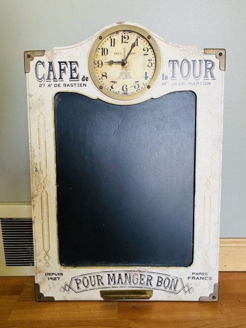 Café de la Tour White Wall Clock & Chalkboard Paris France Eiffel Tower Decor