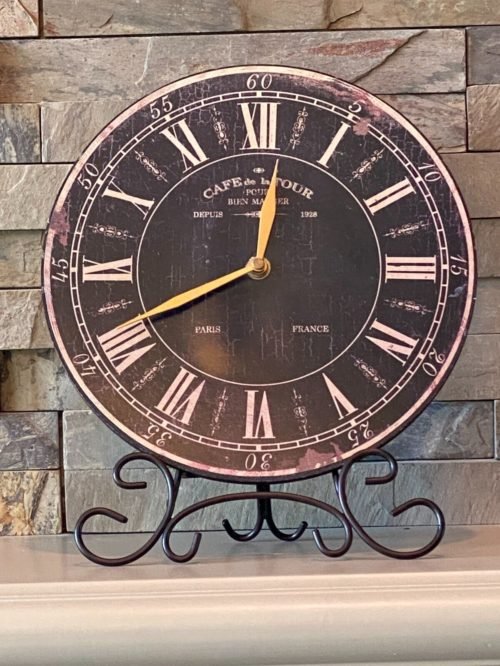 CAFE de la TOUR Paris Battery Powered Clock with Black Metal Easel Stand