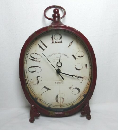 Cafe Des Marguerites Paris Mantel Clock Red Metal Retro Antique Style