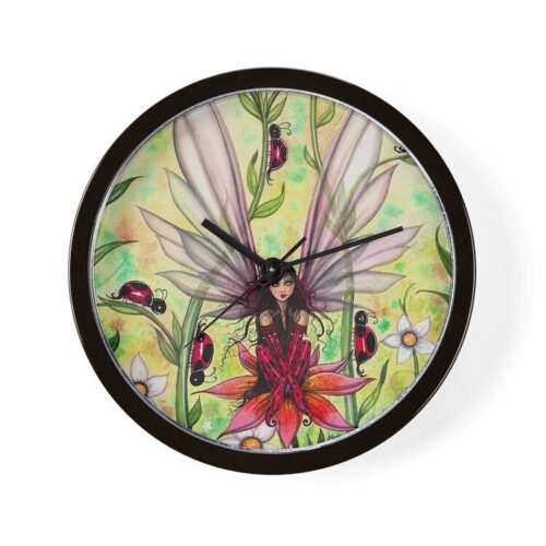 CafePress Ladybug Fairy Fantasy Art Illustration Wall Clock (1532903810)