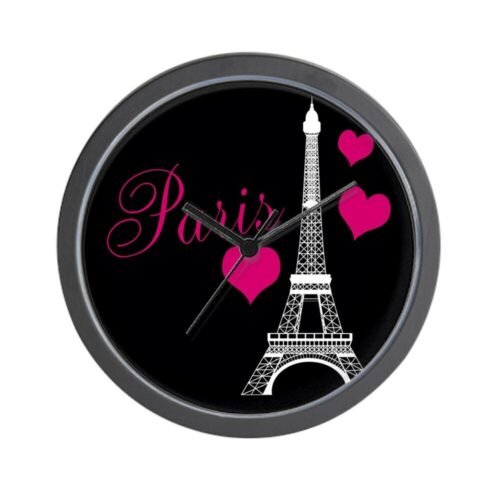CafePress Paris Eiffel Tower In Black Wall Clock (1069474937)