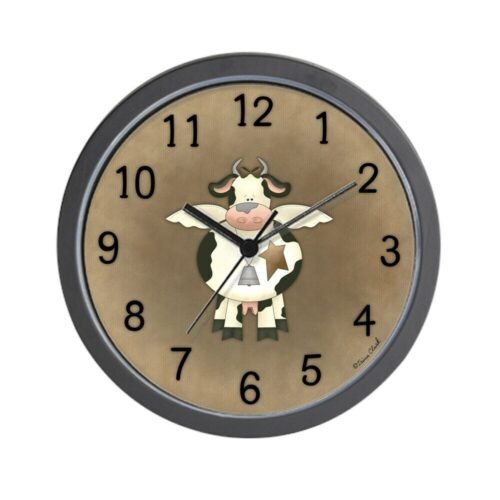CafePress Primitive Cow Clock Unique Decorative 10" Wall Clock (270962449)