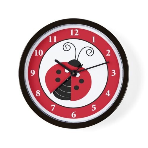 CafePress Red &Amp; Black Ladybug Unique Decorative 10" Wall Clock (466392819)