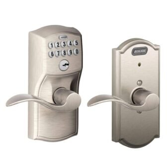 Camelot Series Satin Nickel Keypad Entry Door handle with Accent Interior Built-In...