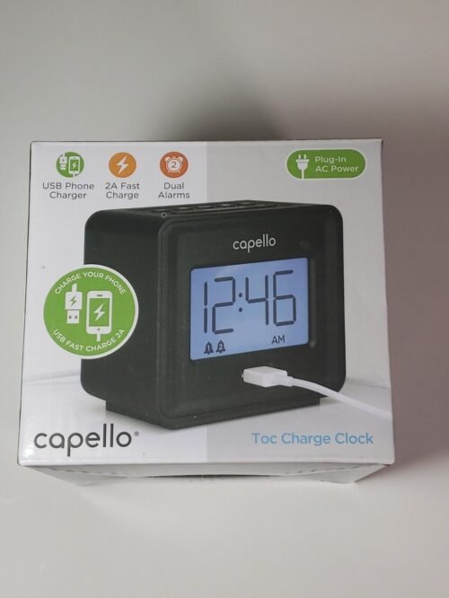 Capello CA-10 Toc Charge Digital Alarm Clock with USB Port Backlit Display
