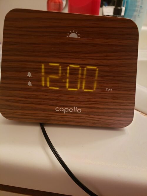 Capello Contemporary Digital Clock LED Dual Alarm Wood Grain Finish CA-41