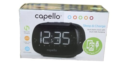 Capello Sleep & Charge Alarm Clock Dual USB Phone Charger AM/FM Radio CR22