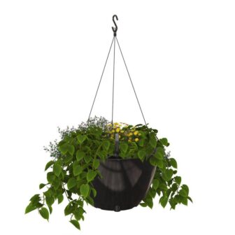 Caprio 14 in. Dia Black Resin Self Watering Hanging Planter